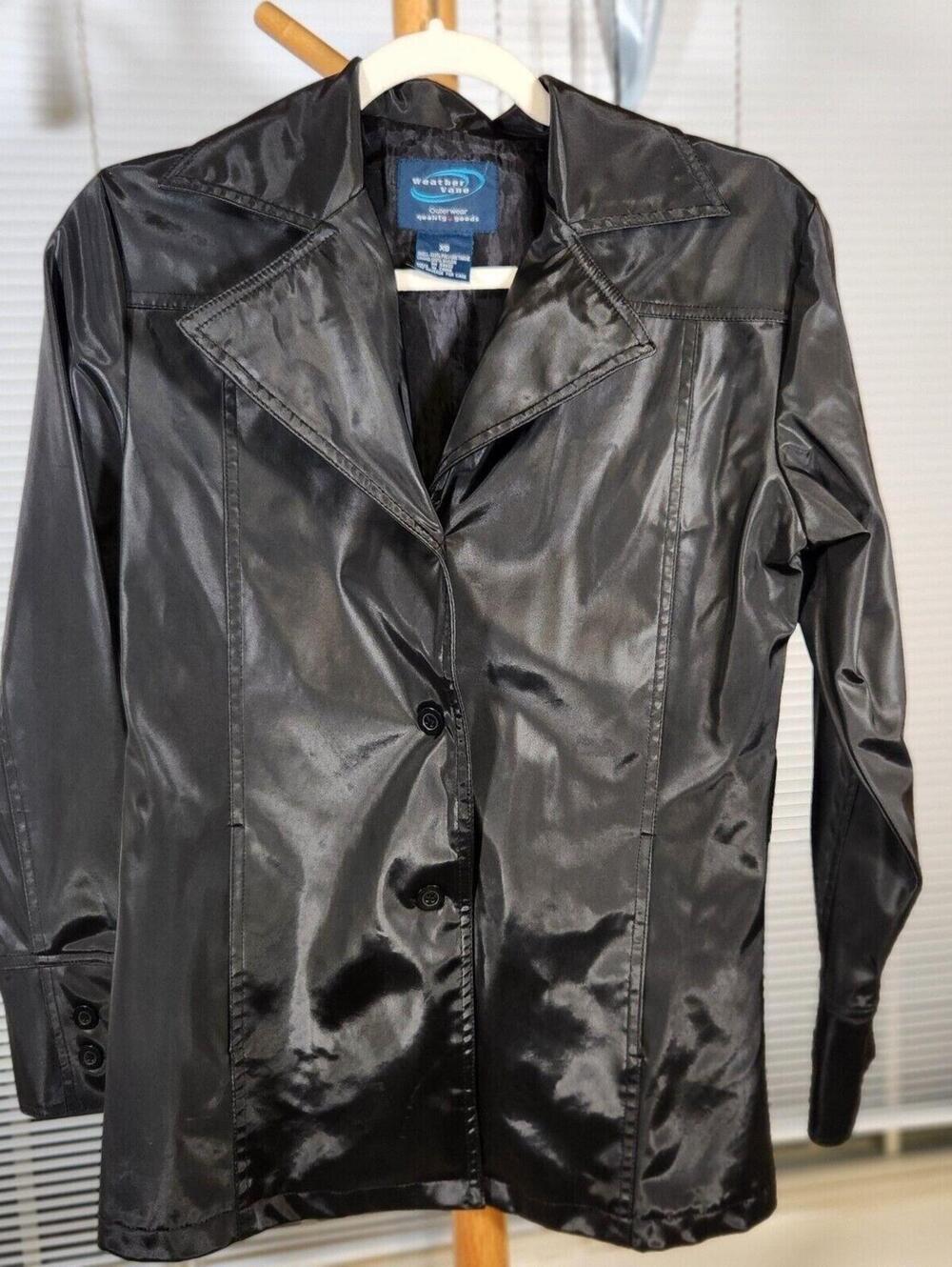 Weather Vane XS $89 Black Coated Button Front Lightweight Rain Trench Jacket